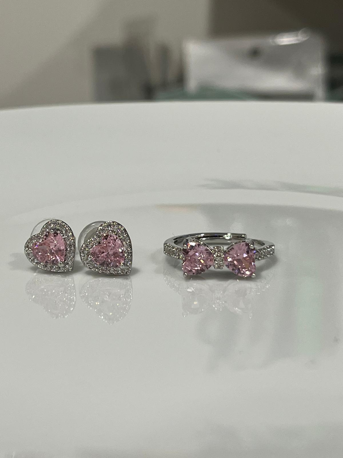 Set anello fiocco Ylenia e orecchini cuore Melissa